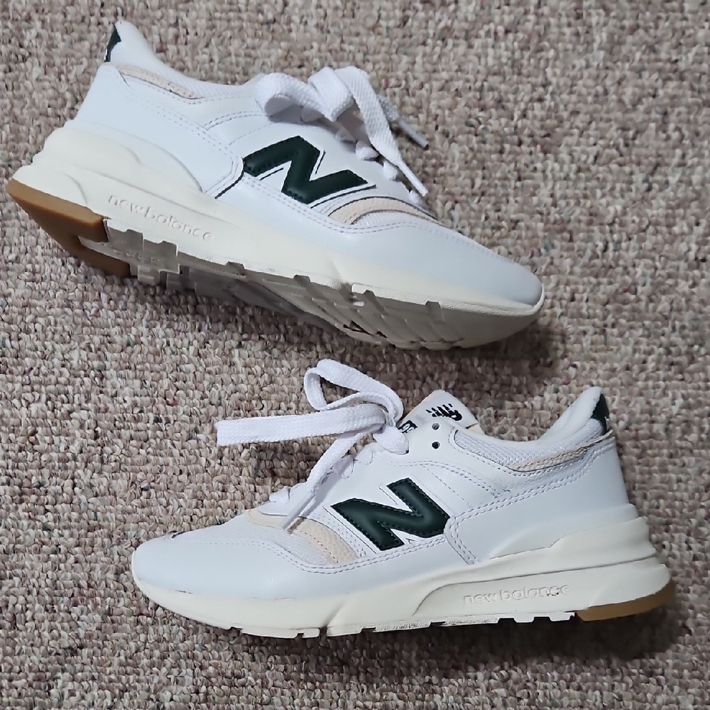 New Balance 997R White and Dark Green Sneakers